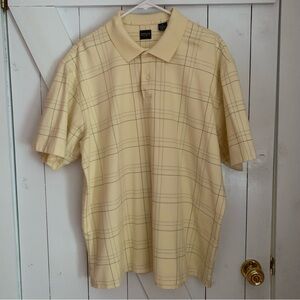 Men's Polo XL Yellow Plaid Business Casual Office Career Work Church